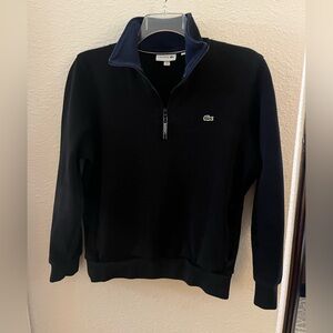 Lacoste Men's Black Half-Zip Sweater with Navy Collar